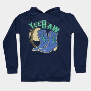 YeeHaw - These Boots Were Made for Walking | Blue Cowboy Boots Desert Night Moon Hoodie